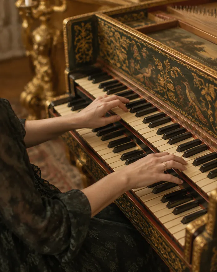 Hands on a harpsichord keyboard